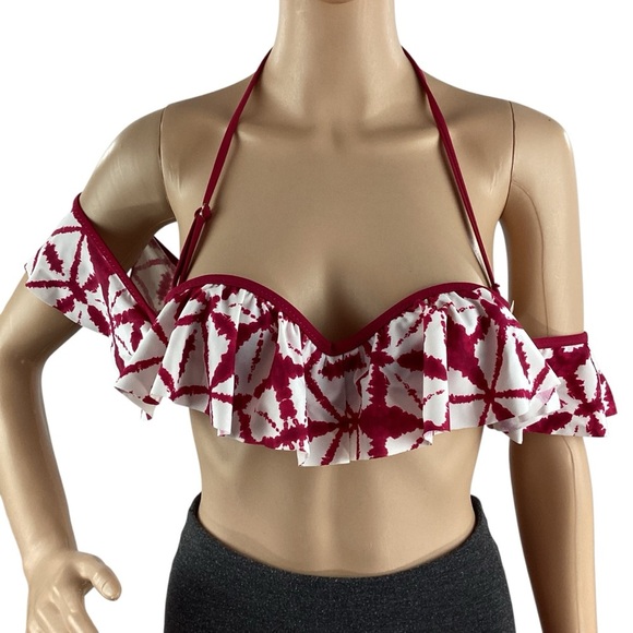 Raisins Dharma Ruffle Off Shoulder Bikini Top Burgundy Small - Picture 2 of 6